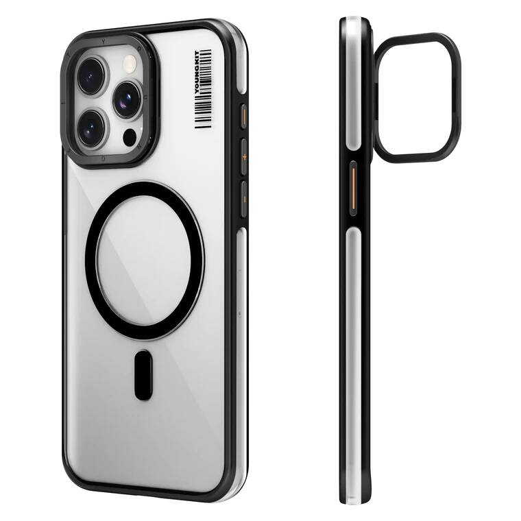 Apple iPhone 14 Pro Kılıf M-safe Şarj Özellikli Sararma Önleyici Youngkit Crystal Grid Kapak Gümüş