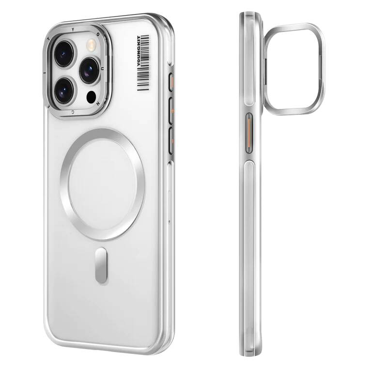 Apple iPhone 14 Pro Kılıf M-safe Şarj Özellikli Sararma Önleyici Youngkit Crystal Grid Kapak Gold