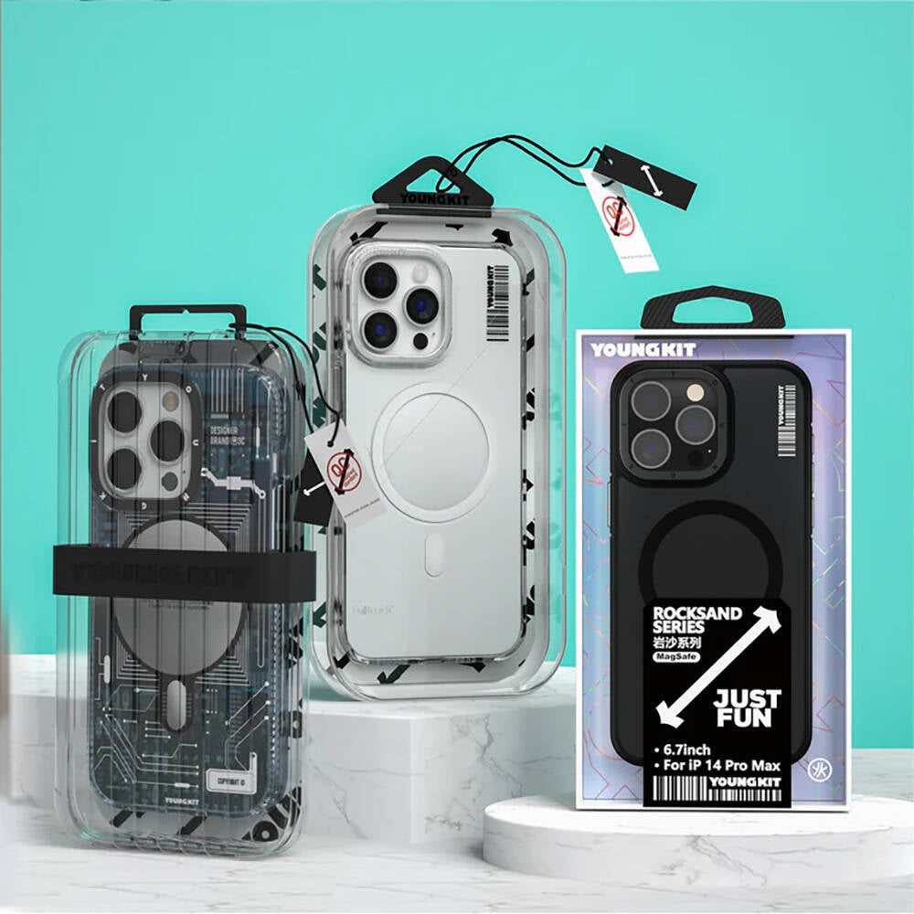 Apple iPhone 14 Pro Kılıf M-safe Şarj Özellikli Sararma Önleyici Youngkit Crystal Grid Kapak Siyah