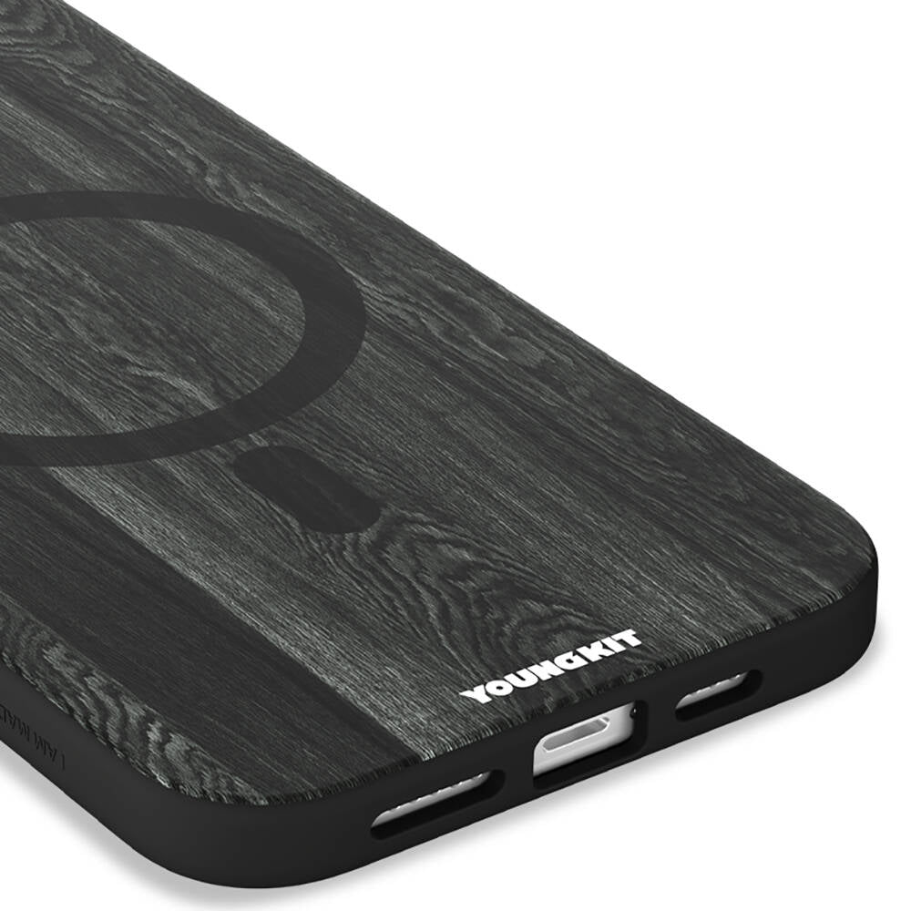 Apple iPhone 14 Pro Kılıf M-safe Şarj Özellikli Sararmaya Dayanıklı Youngkit Wood Forest Serisi Kapak Kahverengi