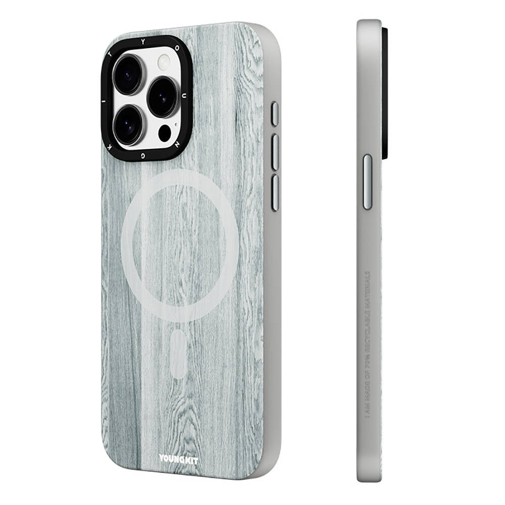Apple iPhone 14 Pro Kılıf M-safe Şarj Özellikli Sararmaya Dayanıklı Youngkit Wood Forest Serisi Kapak Kahverengi
