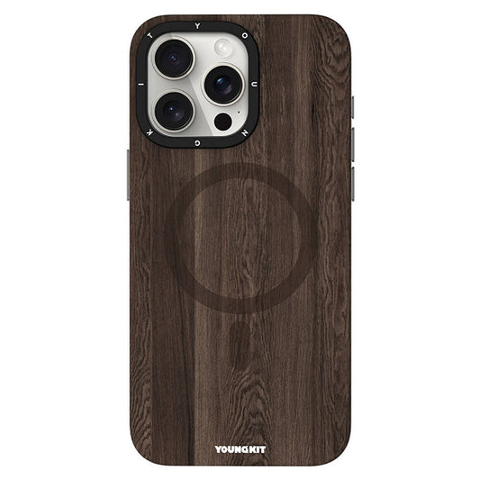 Apple iPhone 14 Pro Kılıf M-safe Şarj Özellikli Sararmaya Dayanıklı Youngkit Wood Forest Serisi Kapak Kahverengi