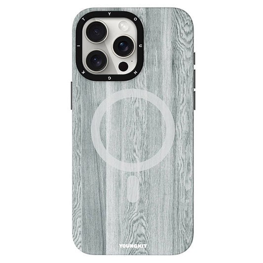 Apple iPhone 14 Pro Kılıf M-safe Şarj Özellikli Sararmaya Dayanıklı Youngkit Wood Forest Serisi Kapak Gri