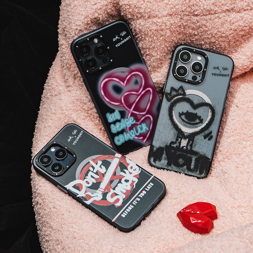 Apple iPhone 14 Pro Kılıf M-safe Şarj Özellikli Shu Tasarımlı Youngkit City Serisi Kapak Siyah-Kırmızı