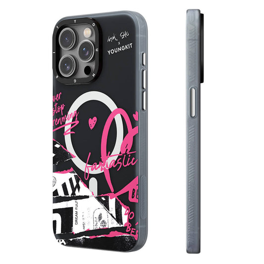Apple iPhone 14 Pro Kılıf M-safe Şarj Özellikli Shu Tasarımlı Youngkit Dreamland Serisi Kapak Pembe