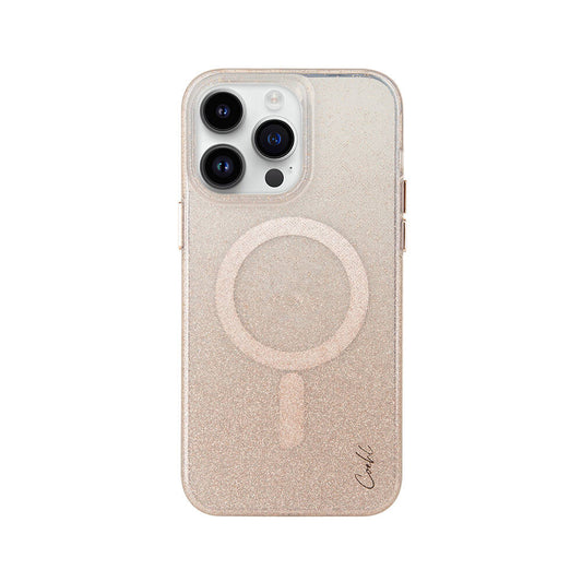Apple iPhone 14 Pro Kılıf M-safe Şarj Özellikli Simli Arka Yüzey Coehl Lumino Kapak Gold