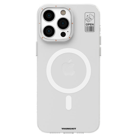Apple iPhone 14 Pro Kılıf M-safe Şarj Özellikli Standlı YoungKit Hermit Bracket Serisi Kapak Beyaz