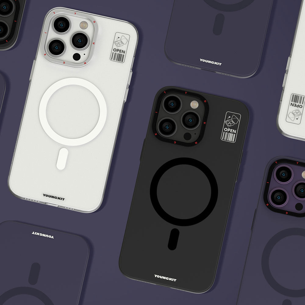 Apple iPhone 14 Pro Kılıf M-safe Şarj Özellikli Standlı YoungKit Hermit Bracket Serisi Kapak Siyah