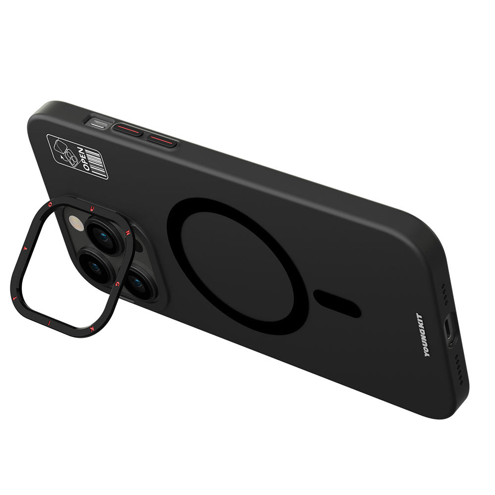 Apple iPhone 14 Pro Kılıf M-safe Şarj Özellikli Standlı YoungKit Hermit Bracket Serisi Kapak Siyah