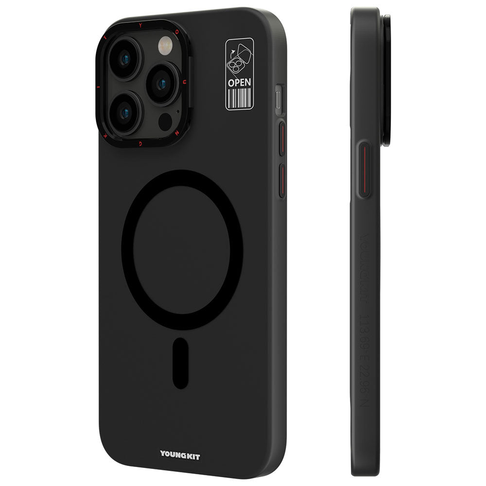 Apple iPhone 14 Pro Kılıf M-safe Şarj Özellikli Standlı YoungKit Hermit Bracket Serisi Kapak Siyah