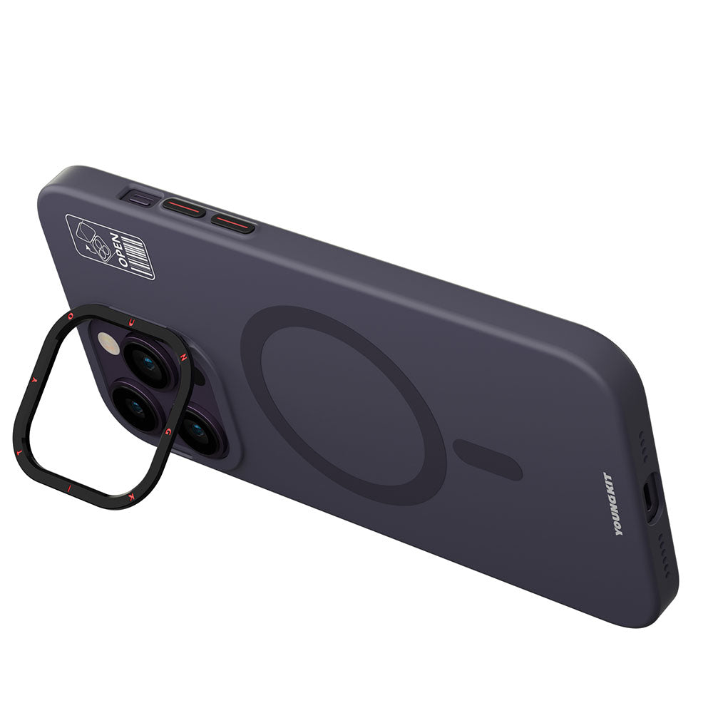 Apple iPhone 14 Pro Kılıf M-safe Şarj Özellikli Standlı YoungKit Hermit Bracket Serisi Kapak Beyaz
