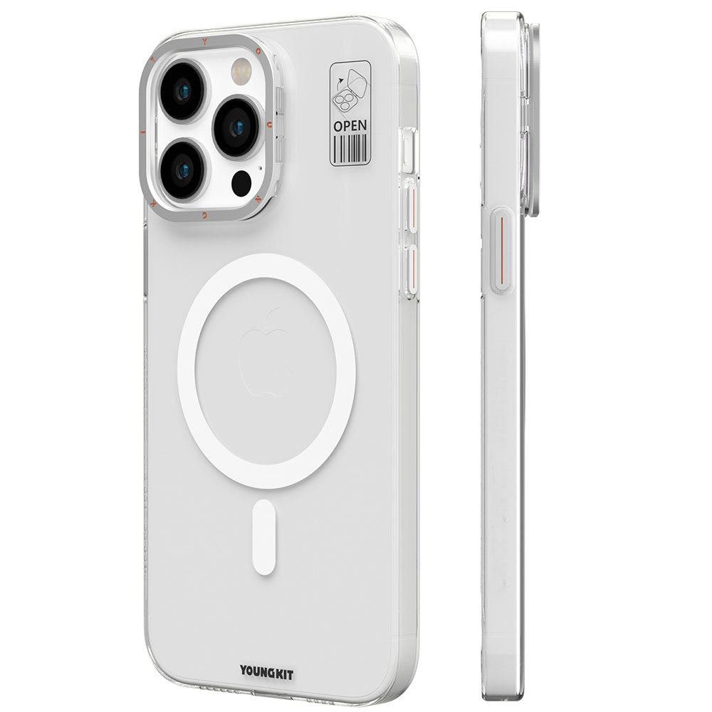 Apple iPhone 14 Pro Kılıf M-safe Şarj Özellikli Standlı YoungKit Hermit Bracket Serisi Kapak Beyaz