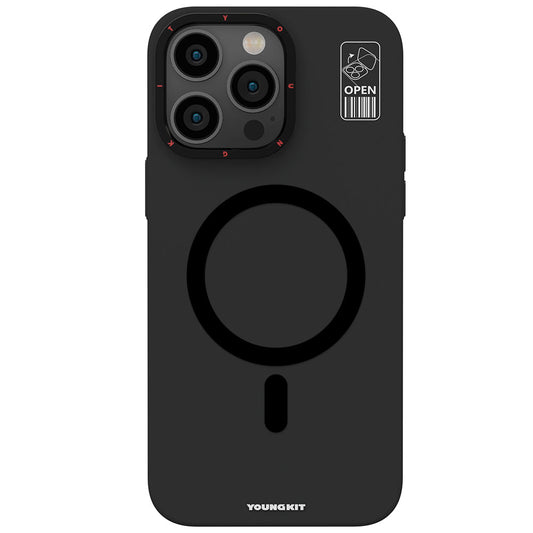 Apple iPhone 14 Pro Kılıf M-safe Şarj Özellikli Standlı YoungKit Hermit Bracket Serisi Kapak Siyah