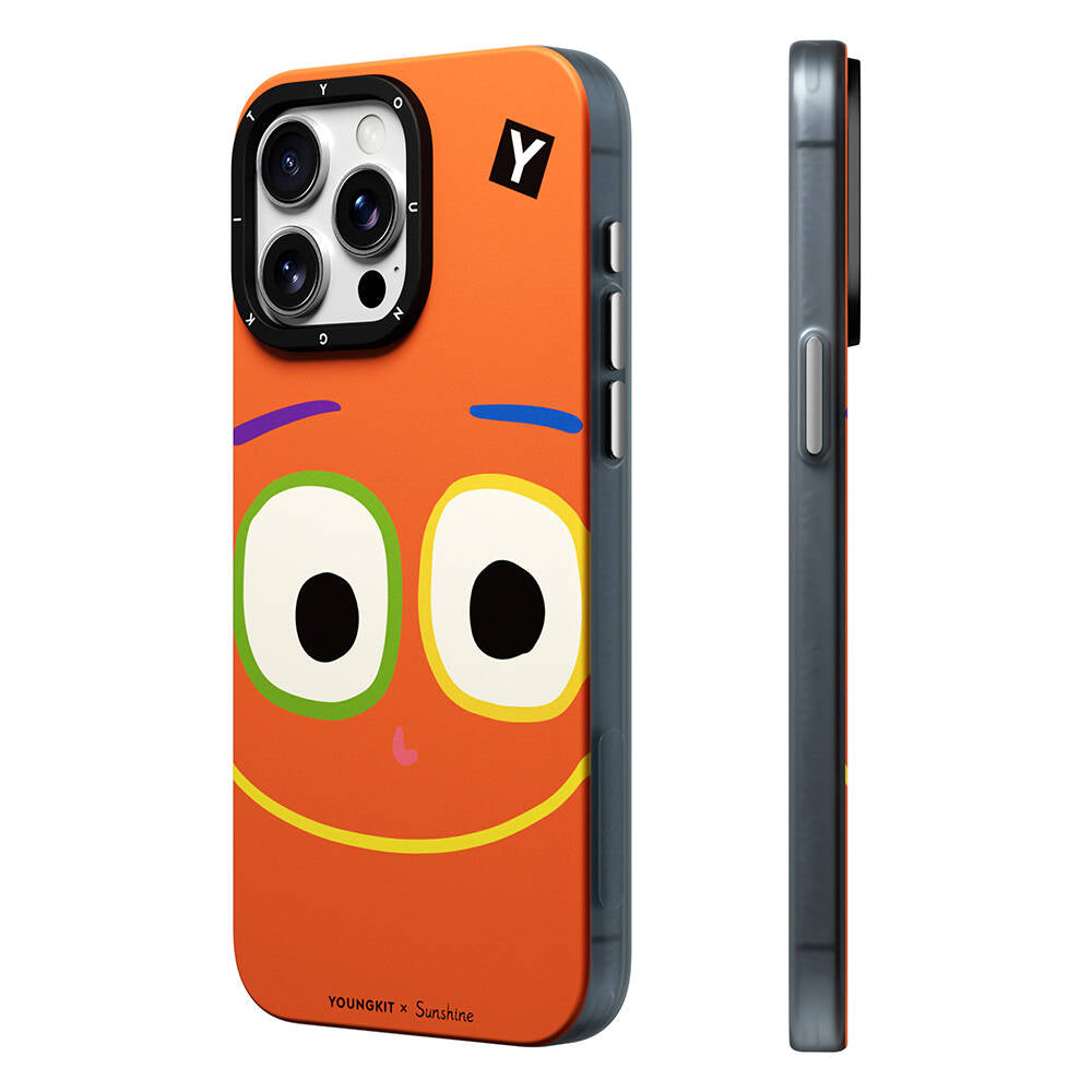 Apple iPhone 14 Pro Kılıf M-safe Şarj Özellikli Sunshine Tasarımlı Youngkit Daily Happy Serisi Kapak Siyah-Sarı