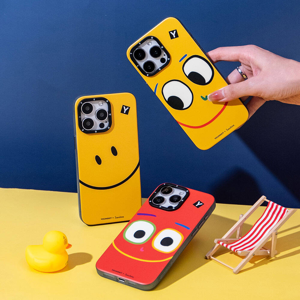 Apple iPhone 14 Pro Kılıf M-safe Şarj Özellikli Sunshine Tasarımlı Youngkit Daily Happy Serisi Kapak Siyah-Sarı