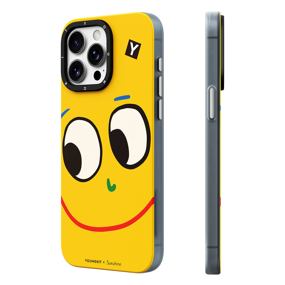 Apple iPhone 14 Pro Kılıf M-safe Şarj Özellikli Sunshine Tasarımlı Youngkit Daily Happy Serisi Kapak Siyah-Sarı