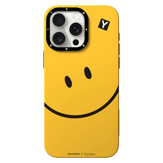 Apple iPhone 14 Pro Kılıf M-safe Şarj Özellikli Sunshine Tasarımlı Youngkit Daily Happy Serisi Kapak Siyah-Sarı