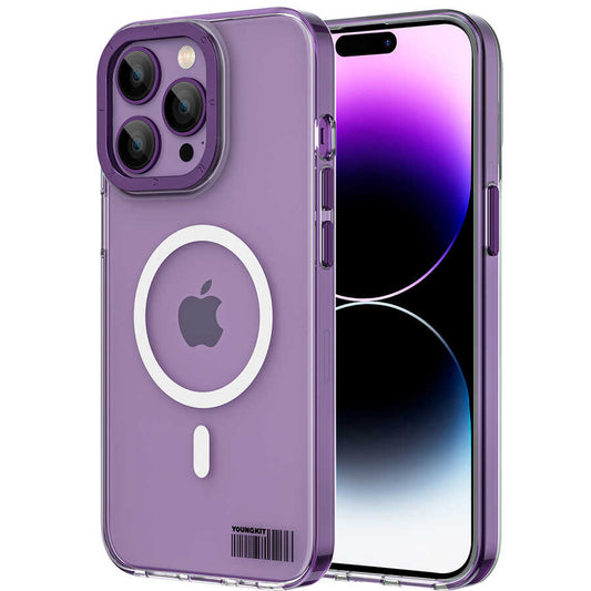 Apple iPhone 14 Pro Kılıf M-safe Şarj Özellikli Youngkit Coloured Glaze Serisi Kapak Derin Mor