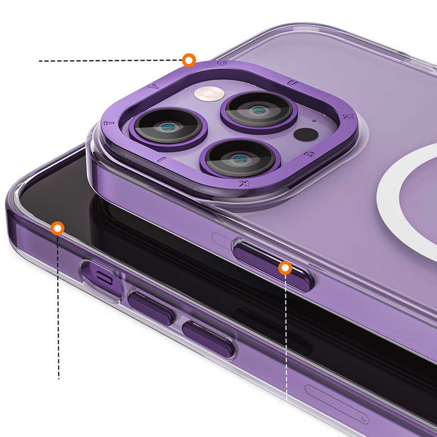 Apple iPhone 14 Pro Kılıf M-safe Şarj Özellikli Youngkit Coloured Glaze Serisi Kapak Derin Mor