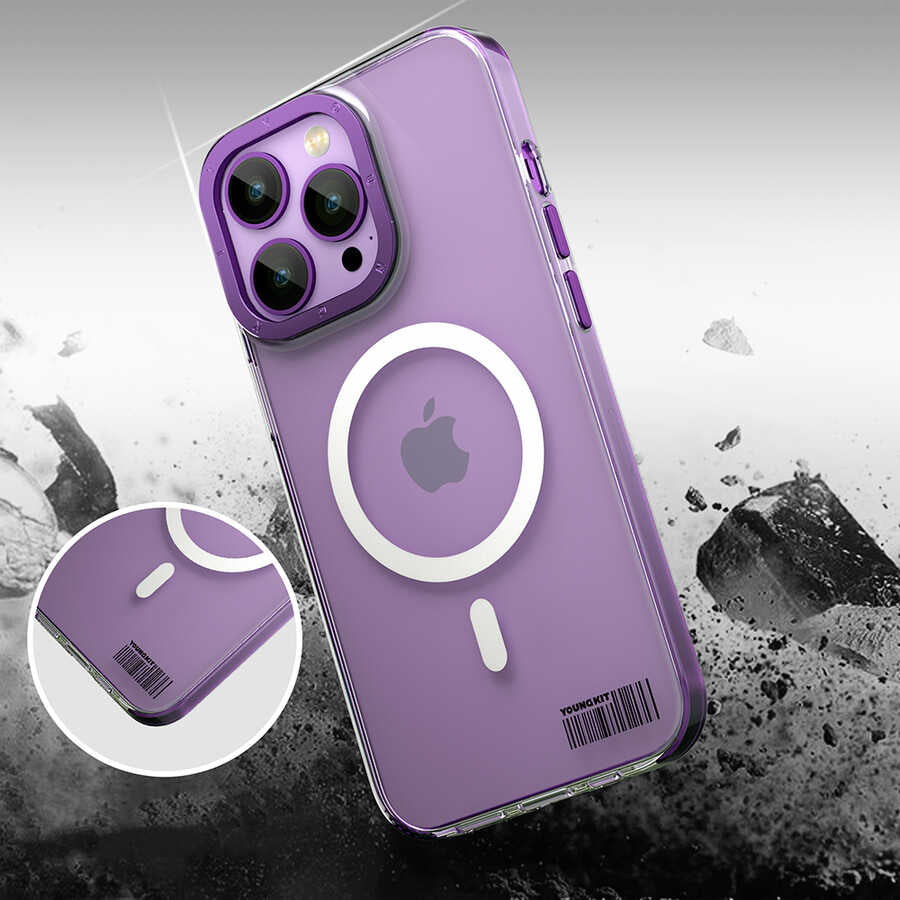 Apple iPhone 14 Pro Kılıf M-safe Şarj Özellikli Youngkit Coloured Glaze Serisi Kapak Derin Mor