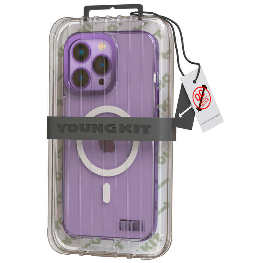 Apple iPhone 14 Pro Kılıf M-safe Şarj Özellikli Youngkit Coloured Glaze Serisi Kapak Mavi