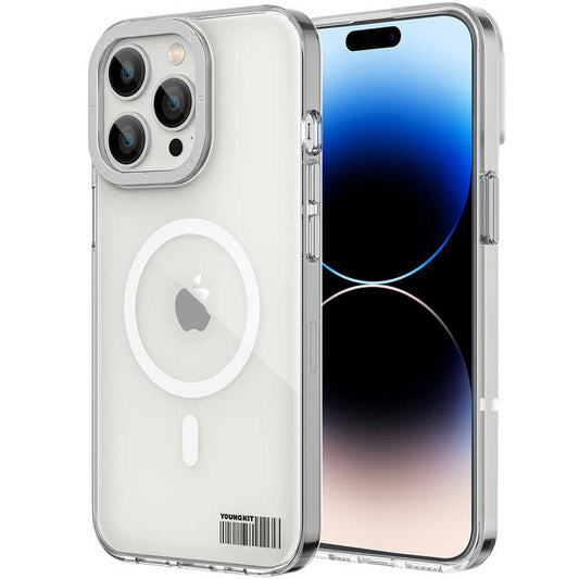 Apple iPhone 14 Pro Kılıf M-safe Şarj Özellikli Youngkit Coloured Glaze Serisi Kapak Beyaz