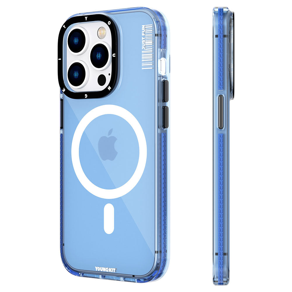 Apple iPhone 14 Pro Kılıf M-safe Şarj Özellikli YoungKit Crystal Color Serisi Kapak Mavi
