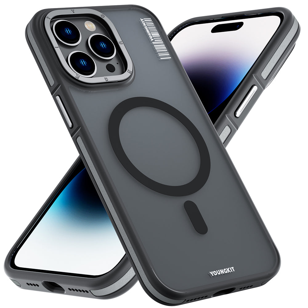 Apple iPhone 14 Pro Kılıf M-safe Şarj Özellikli Youngkit Rock Sand Serisi Kapak Gri