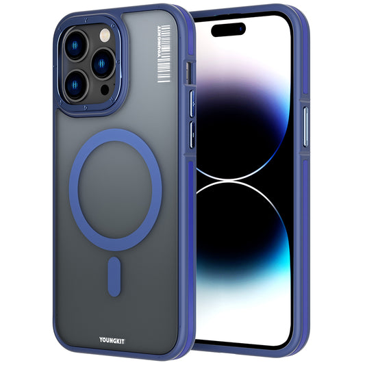 Apple iPhone 14 Pro Kılıf M-safe Şarj Özellikli Youngkit Rock Sand Serisi Kapak Mavi