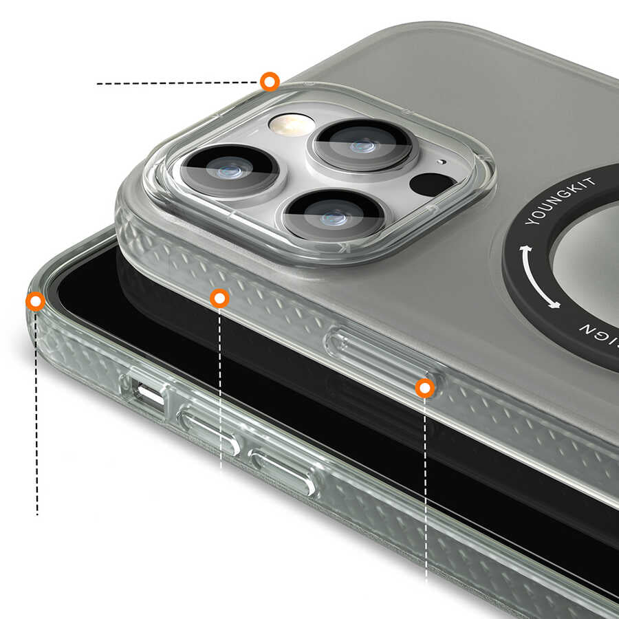 Apple iPhone 14 Pro Kılıf M-safe Şarj Özellikli Youngkit Rock Serisi Kapak Mavi