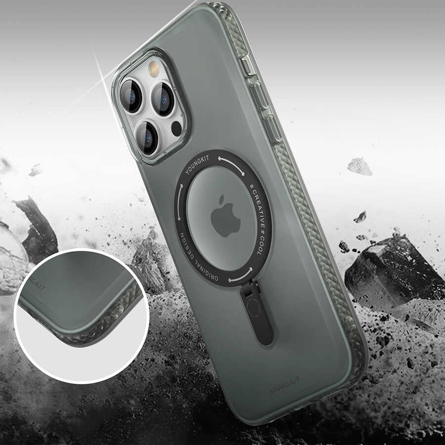 Apple iPhone 14 Pro Kılıf M-safe Şarj Özellikli Youngkit Rock Serisi Kapak Derin Mor