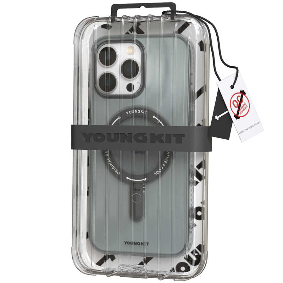 Apple iPhone 14 Pro Kılıf M-safe Şarj Özellikli Youngkit Rock Serisi Kapak Siyah