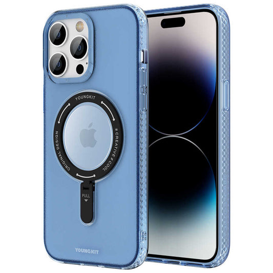 Apple iPhone 14 Pro Kılıf M-safe Şarj Özellikli Youngkit Rock Serisi Kapak Mavi