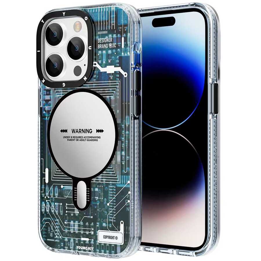 Apple iPhone 14 Pro Kılıf M-safe Şarj Özellikli YoungKit Technology Serisi Kapak Kırmızı