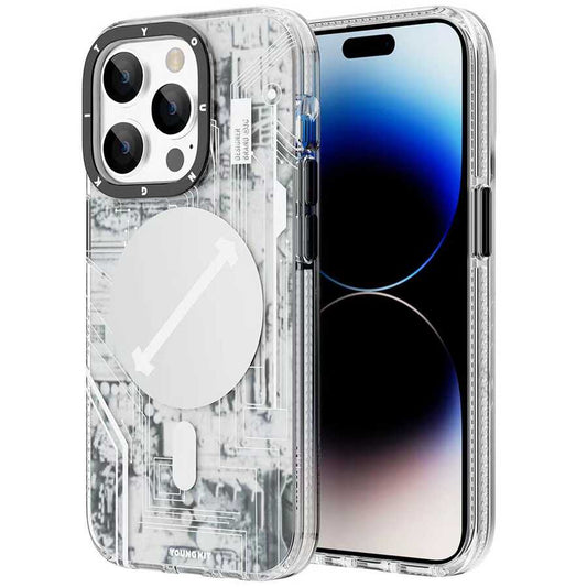 Apple iPhone 14 Pro Kılıf M-safe Şarj Özellikli YoungKit Technology Serisi Kapak Beyaz