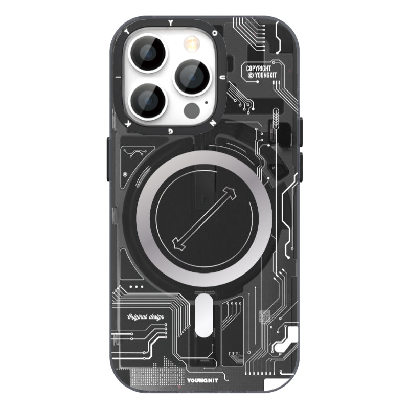 Apple iPhone 14 Pro Kılıf M-safe Şarj Özellikli YoungKit Technology Serisi Kapak Siyah-Gri