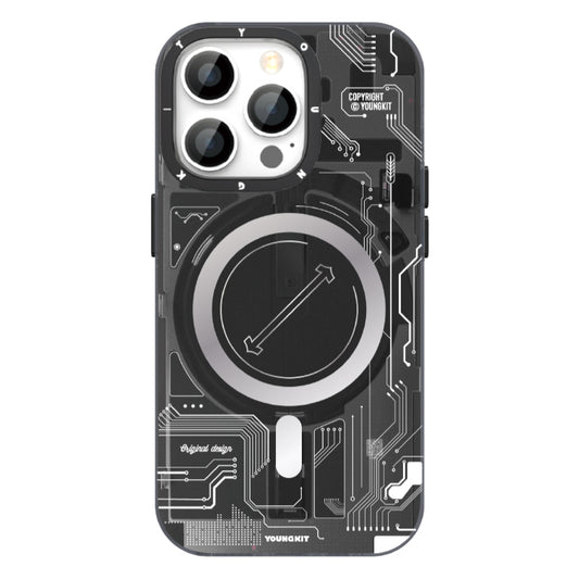 Apple iPhone 14 Pro Kılıf M-safe Şarj Özellikli YoungKit Technology Serisi Kapak Siyah-Gri
