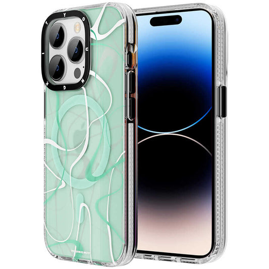 Apple iPhone 14 Pro Kılıf M-safe Şarj Özellikli Youngkit Water-Ink Serisi Kapak Siyah
