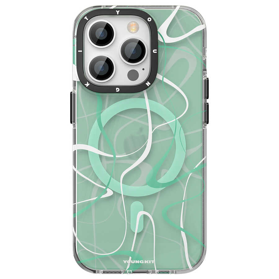 Apple iPhone 14 Pro Kılıf M-safe Şarj Özellikli Youngkit Water-Ink Serisi Kapak Siyah