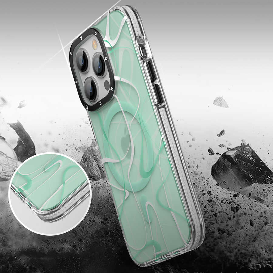 Apple iPhone 14 Pro Kılıf M-safe Şarj Özellikli Youngkit Water-Ink Serisi Kapak Kırmızı