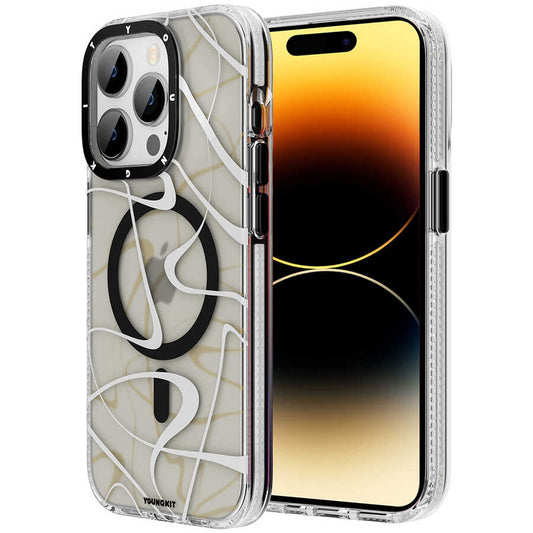 Apple iPhone 14 Pro Kılıf M-safe Şarj Özellikli Youngkit Water-Ink Serisi Kapak Siyah