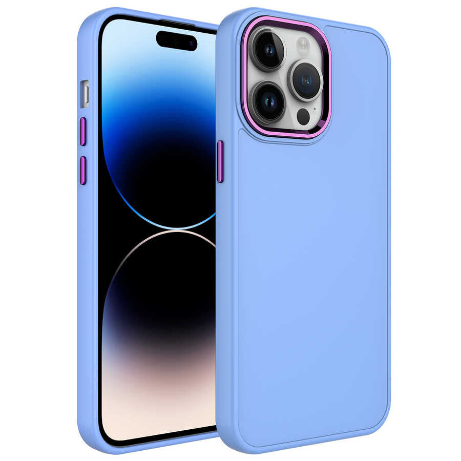 Apple iPhone 14 Pro Kılıf Metal Çerçeve ve Buton Tasarımlı Silikon Zore Luna Kapak