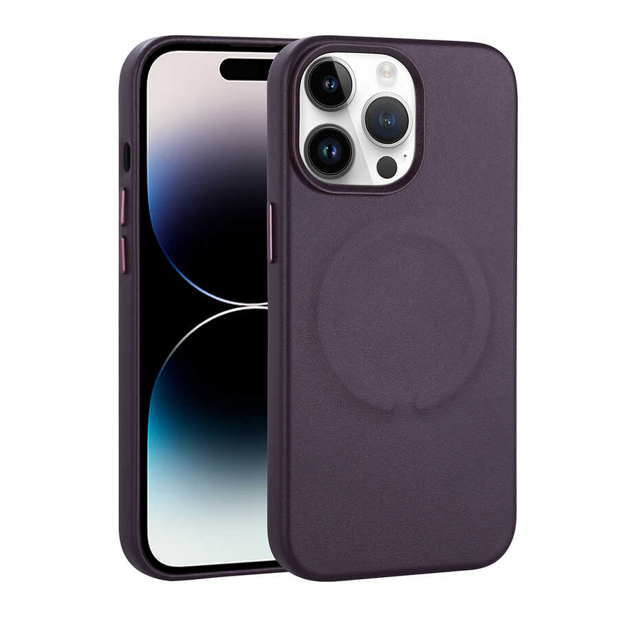 Apple iPhone 14 Pro Kılıf PU Deri M-safe Wireless Şarj Özellikli Zore Derix Kapak