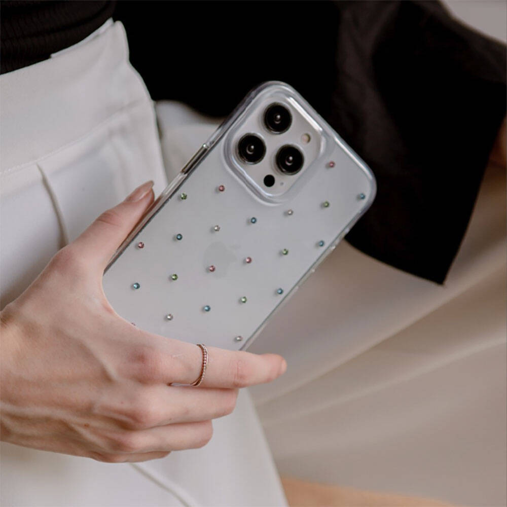 Apple iPhone 14 Pro Kılıf Tektaş Desenli Coehl Solitaire Kapak Renksiz