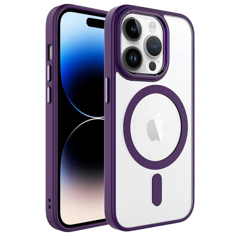 Apple iPhone 14 Pro Kılıf Wireless Şarj Özellikli Zore Krom M-safe Silikon Kapak
