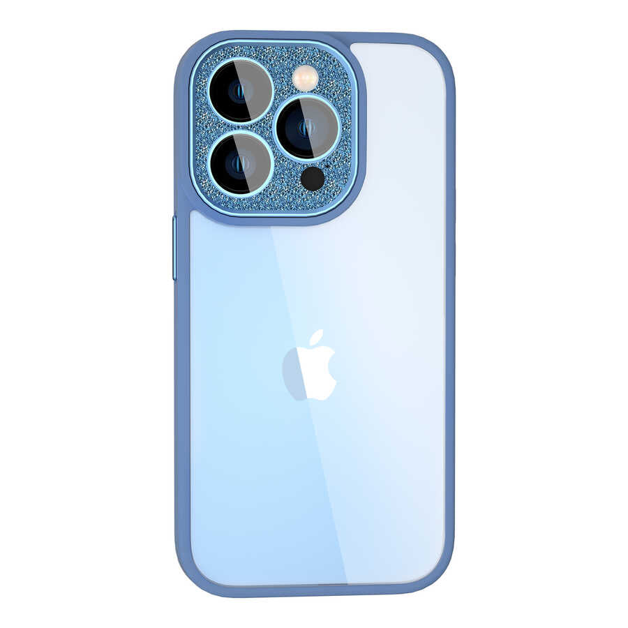 Apple iPhone 14 Pro Kılıf Wiwu GCC-105 Lens Korumalı Renkli Kenar Arkası Şeffaf Multicolor Kapak Mavi