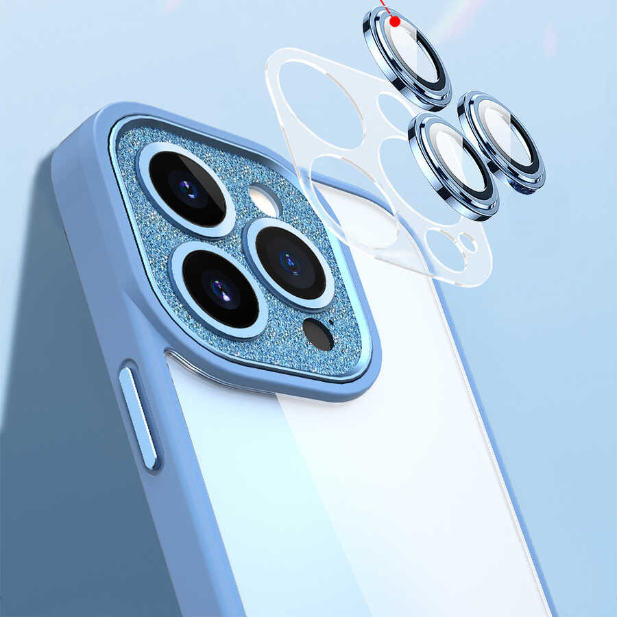 Apple iPhone 14 Pro Kılıf Wiwu GCC-105 Lens Korumalı Renkli Kenar Arkası Şeffaf Multicolor Kapak Mavi