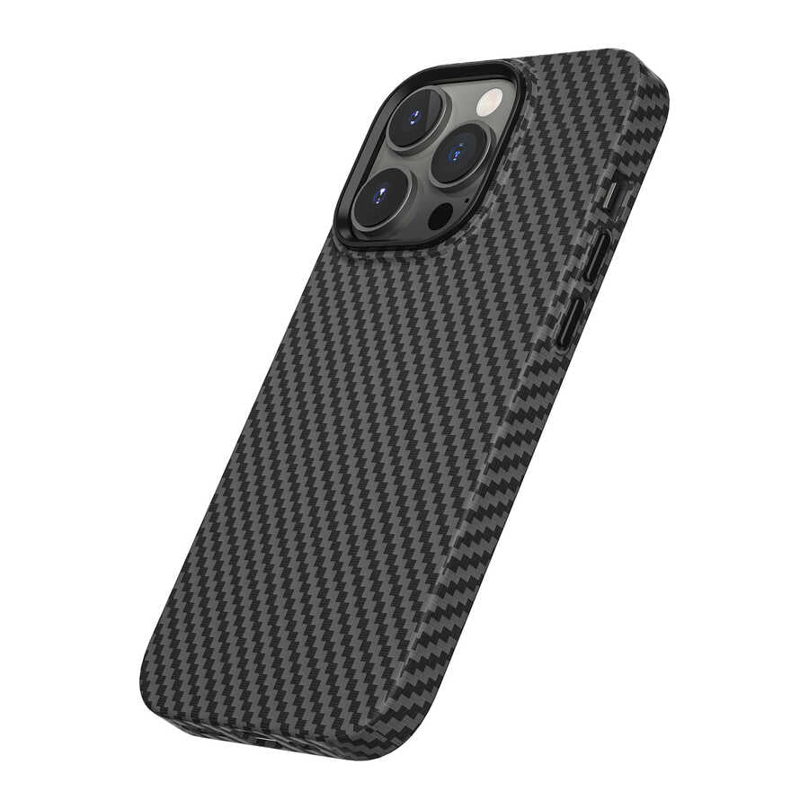 Apple iPhone 14 Pro Kılıf Wiwu Karbon Fiber Görünümlü M-safe Wireless Şarj Özellikli Kabon Kapak Siyah