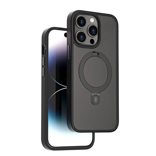 Apple iPhone 14 Pro Kılıf Wiwu ZMM-010 M-safe Şarj Özellikli Parmak İzi Bırakmayan Mat Transparan Standlı Kapak Siyah