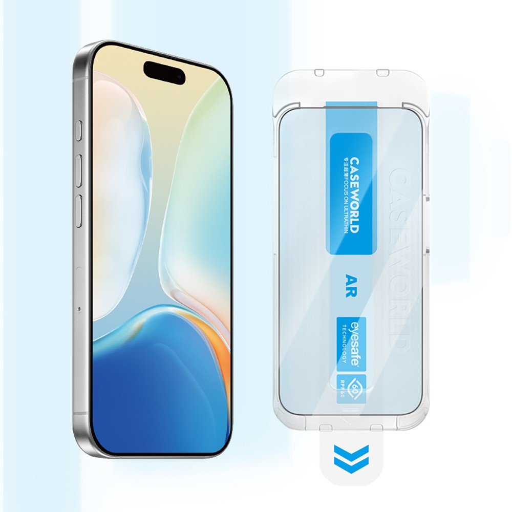 Apple iPhone 14 Pro Max CaseWorld Applicator Serisi 2.5D Eyesafe Mavi Işık Teknolojili Safir 0.33mm Temperli Cam Ekran Koruyucu + Uygulama Aparatı